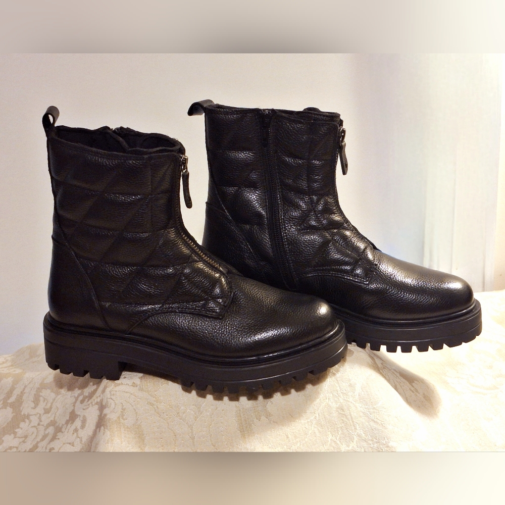 'Alberto Torresi' black leather moto lug combat boots, NEW w/tags Sz. 7.5
